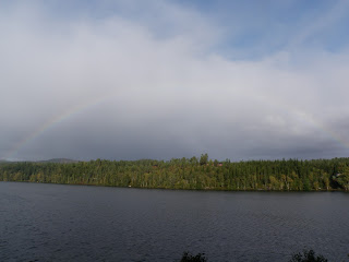 regnbåge, sjö, vatten